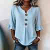 Women's V Neck Linen Button Top Summer Casual Blouse Breathable Lightweight Tshirts for Beach Office Vacation