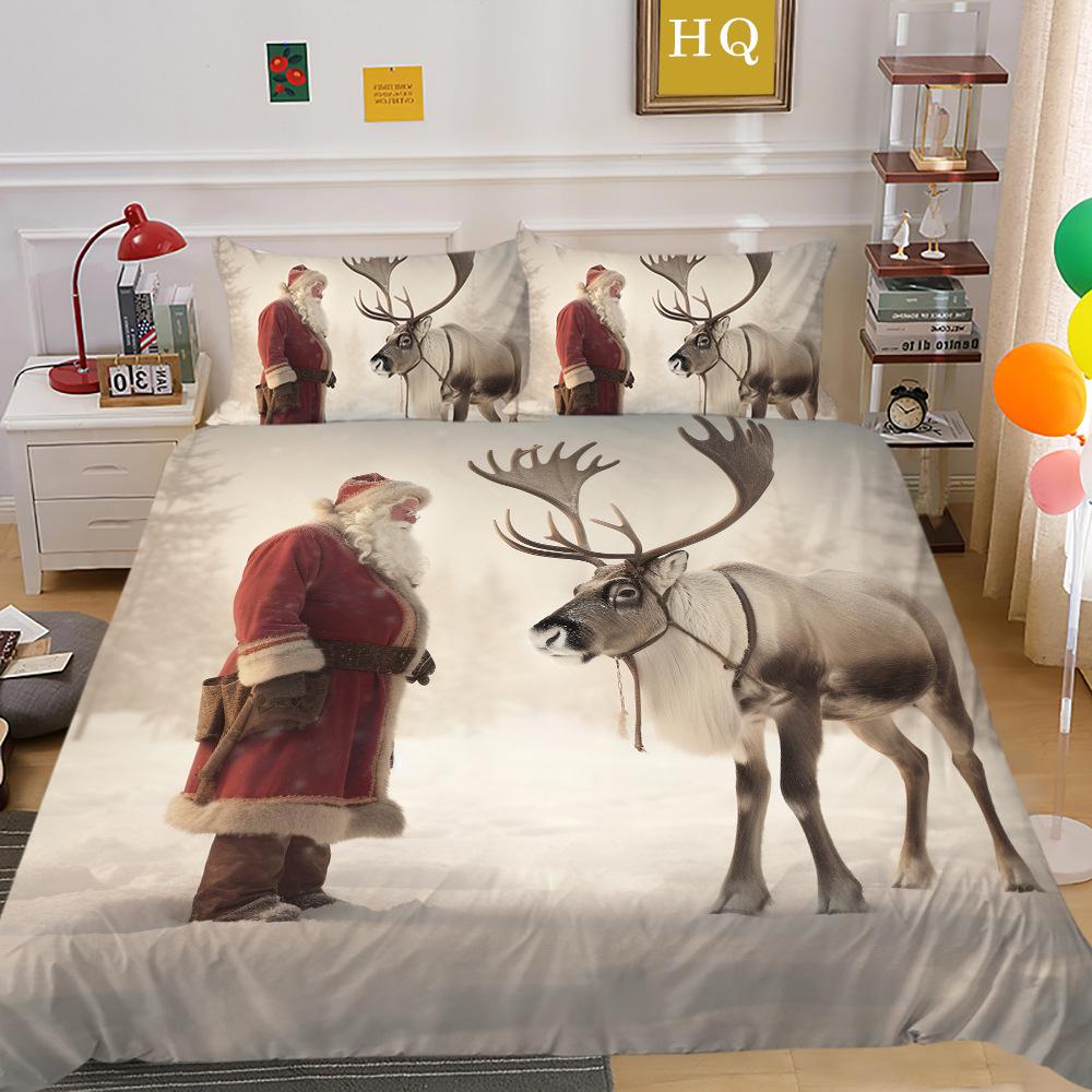 Jultomte Älg 3D-tryckt Polyester Örngott Täcke Två- eller Tredelat Set Tillgängligt