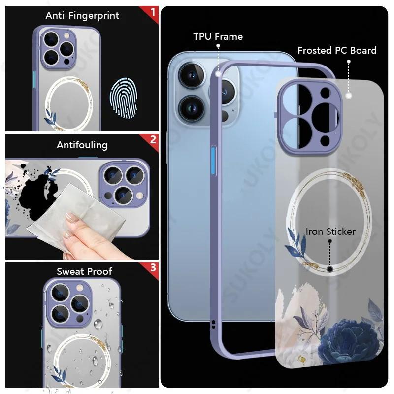 Flower Pattern Case For iPhone 17 16 13 15 Pro Max 14 12 Pro 11 Air Shockproof For Magsafe Charging Iron Ring Matte Phone Cover