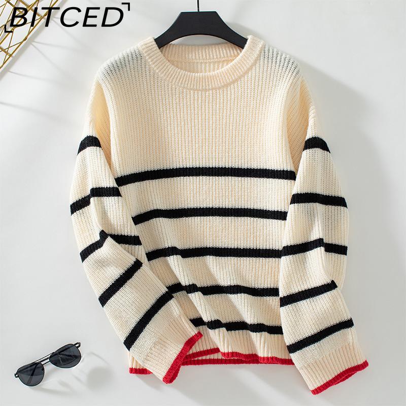 

BITCED Colour-Block Striped Women s Pullover Autumn/Winter Casual Long-Sleeved Knitted Sweater XL абрикосовый