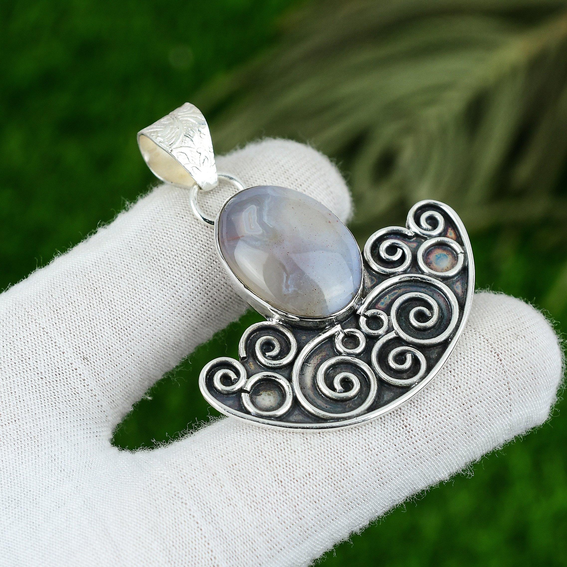 

Sisters Day Sale Botswana Agate Gemstone Sterling Silver Wedding Pendant Jewelry