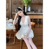 Syj/Shuyi Home Slightly Oversized Girls French Pure Desire Style Sexy V-neck Dress Female White Sweet Sexy Puff Short Skirt