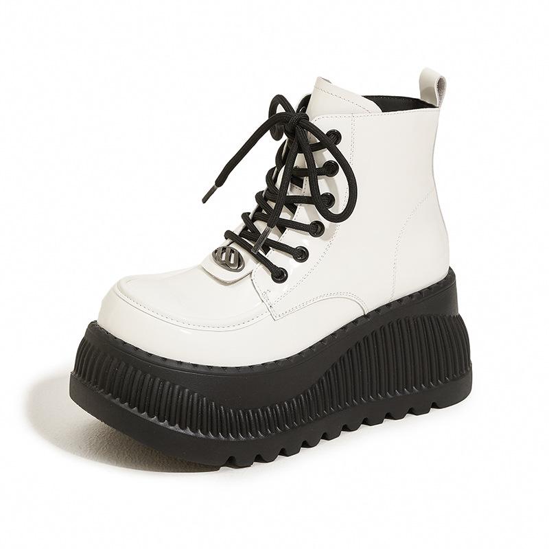 

Ботинки Мартин на толстой подошве женские 2025 осень и зима новые универсальные маффины с внутренней высотой, увеличивающей рост, женская обувь маленькие ботильоны в британском стиле 39 бежевый