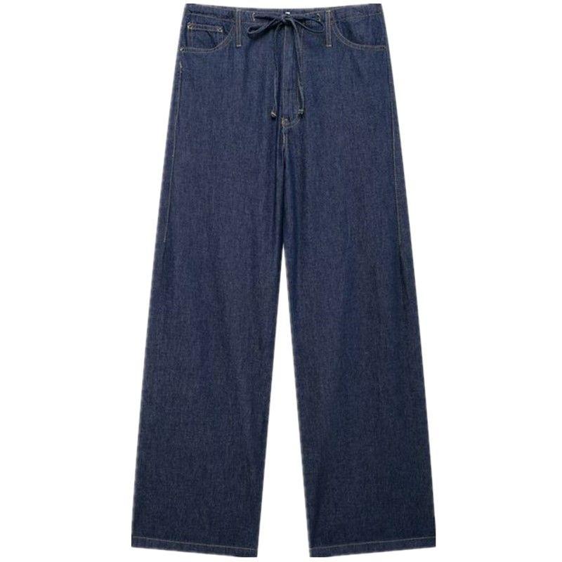 

Fashion Style 2024 Autumn New Women s Clothing Slim Looking Easiest for Match Cotton Denim Effect Vertical Pants 6929221 Dark Blue L