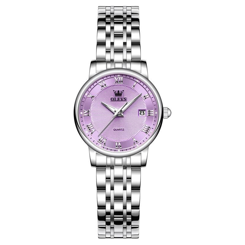 OLEVS Kvarts Klokker for Dame Ultratynn Solid Stållenke Elegant Mote Romersk Skala Auto Dato Vanntett Dameklokker
