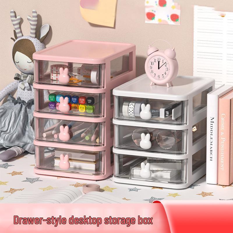 Transparent Little Rabbit Desk Organizer Drawer for Students & Cosmetics