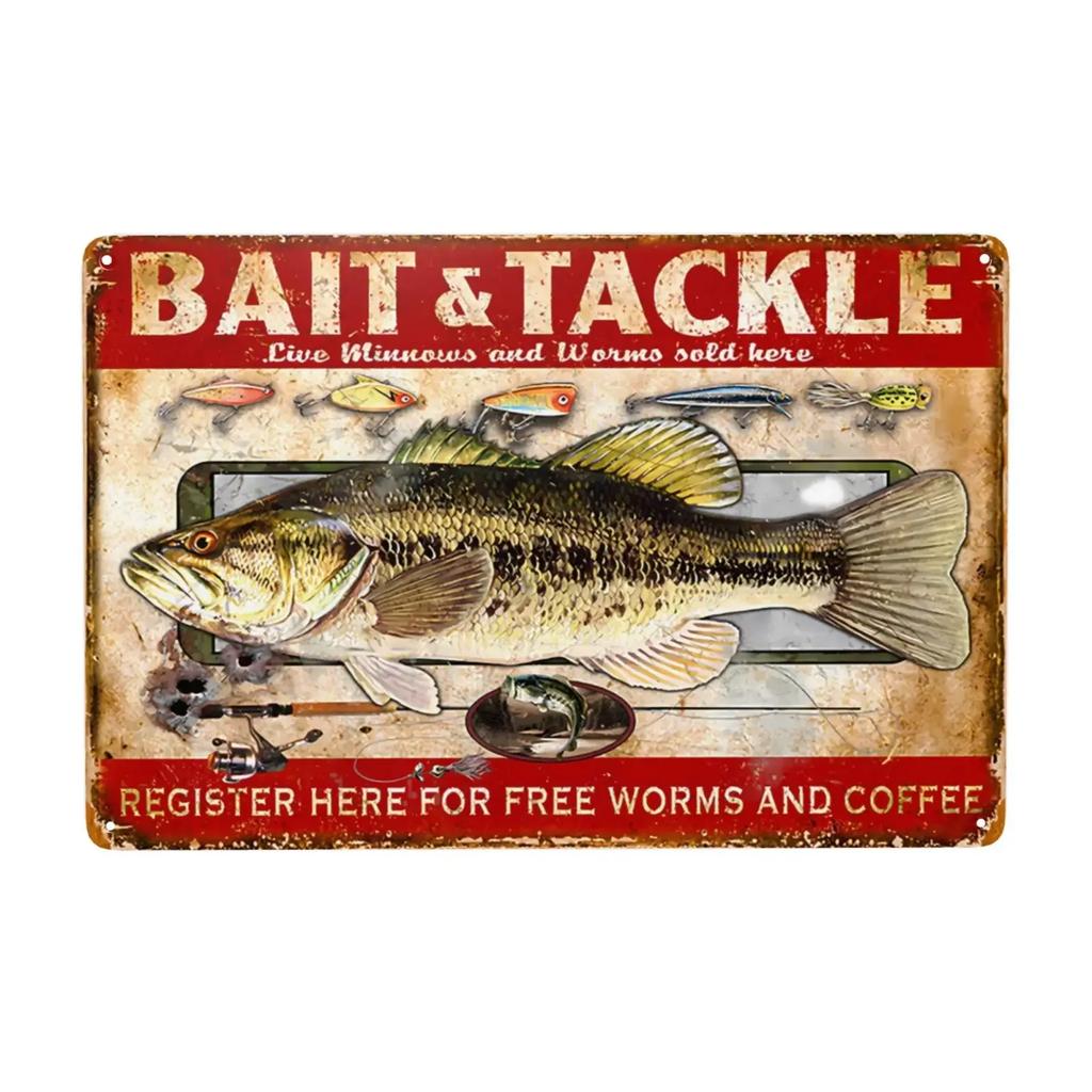 1pc Vintage Fishing Metal Signs Fish Cabin Lake House Sign Gifts for Fisherman Fishing Wall Art Funny Decor for Home 8x12 Inc