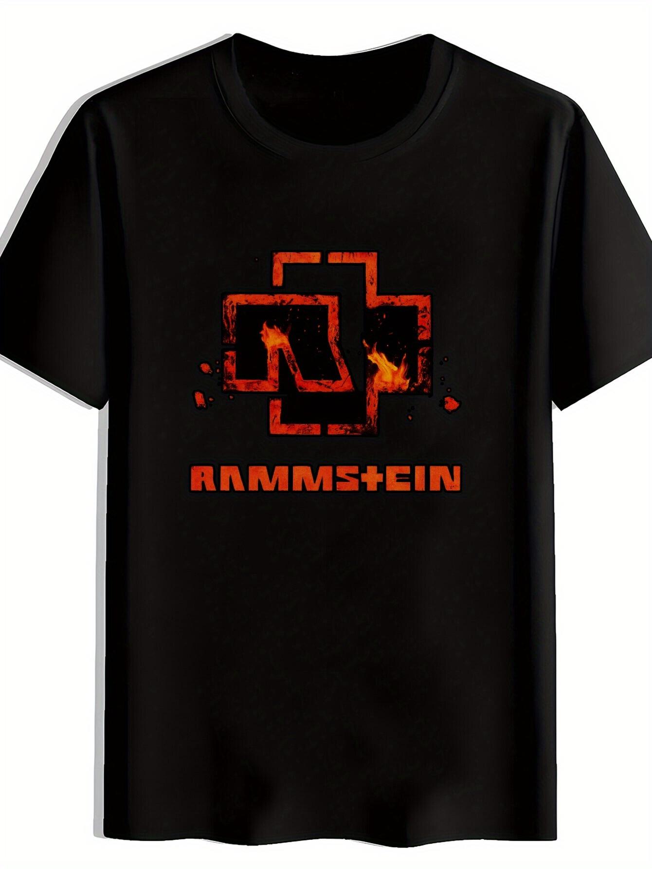 Rammstein Graphic T-shirt - Black with Orange & White Fiery Band Logo Print XXXXL