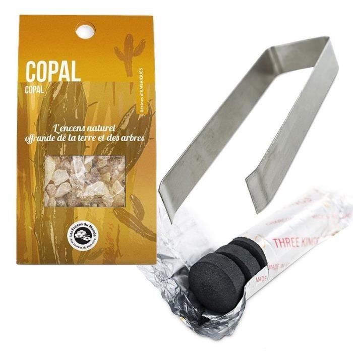 Résine à brûler - Bursera - Copal - 30g - 10 galets de charbon - Pince en inox