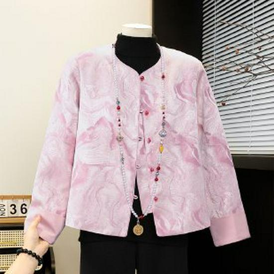 

Women s Spring Frog Button Jacket: Elegant Chinese Tang Suit for Middle-Aged & Elderly Mothers. 2XL рожевий