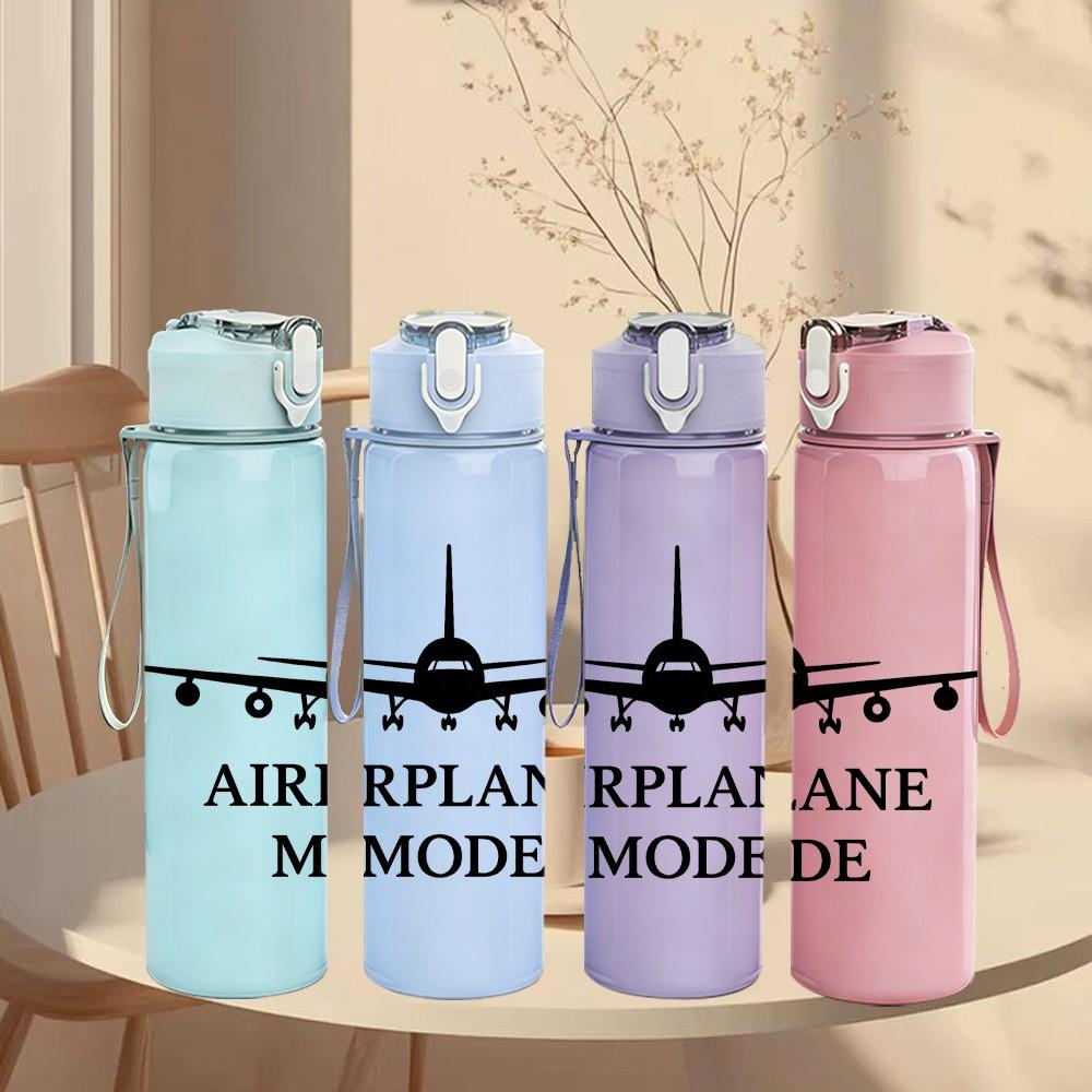 1PC Airplane Mode Line Drawing 750ml Color Plastic Sports Water Bottle Leakproof Flip Straw Lid Suitable for Sports Office Home Use