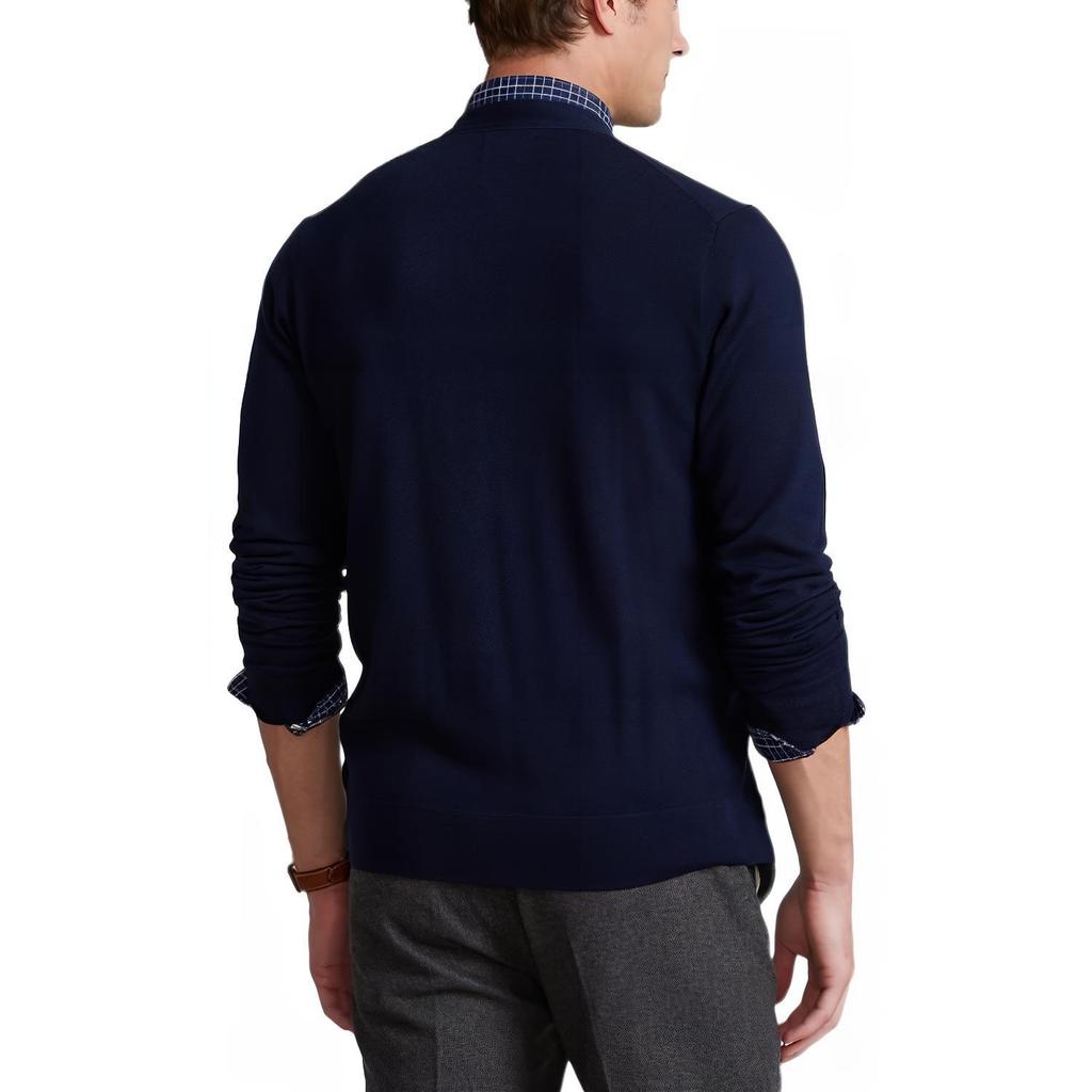 Polo Ralph Lauren Solid Color V-Neck Button Knit Sweater Men sweater Blue MNPOSWE16820431-400