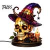 Spooky Desk Lamp Gothic Witch Hat Night Light, Warm Glow Acrylic Halloween Decorative Lamp, Vintage Holiday Party Display Home Decor for Mantel Shelf
