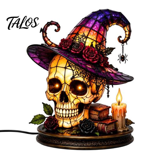 Spooky Desk Lamp Gothic Witch Hat Night Light, Warm Glow Acrylic Halloween Decorative Lamp, Vintage Holiday Party Display Home Decor for Mantel Shelf