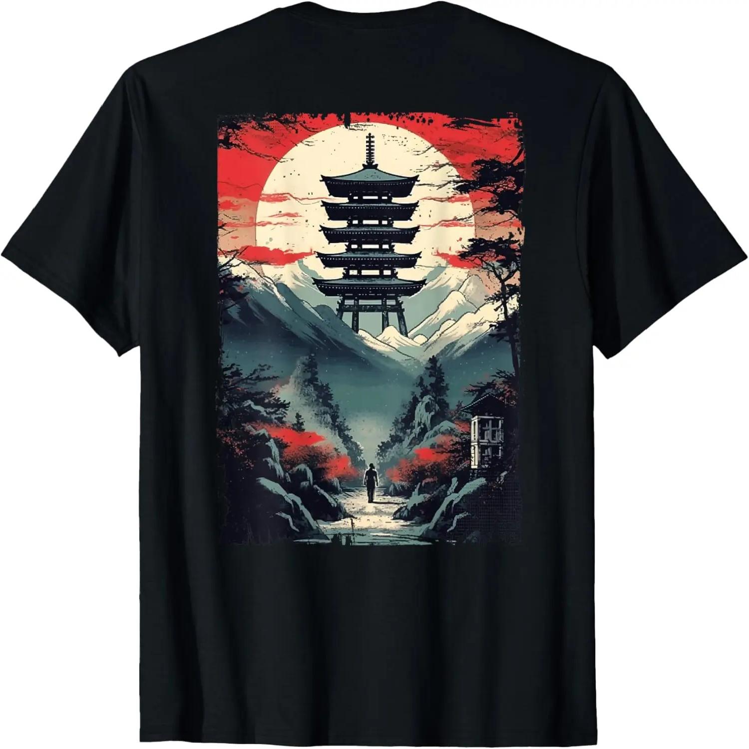 Japanese men walking Woodblock Art Spiritual (ART BACK) T-Shirt XXXL