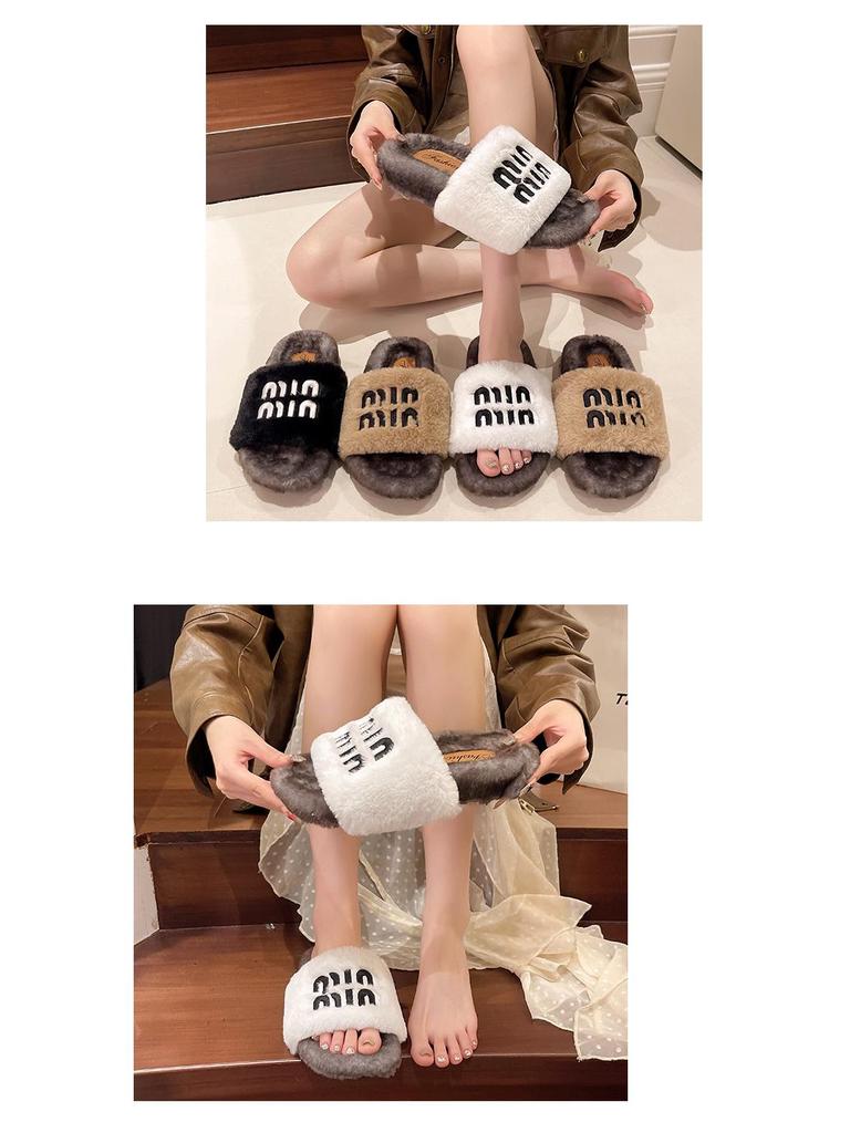 Women's Trendy Korean Flat Bottom Fuzzy Slippers for All Seasons 2025