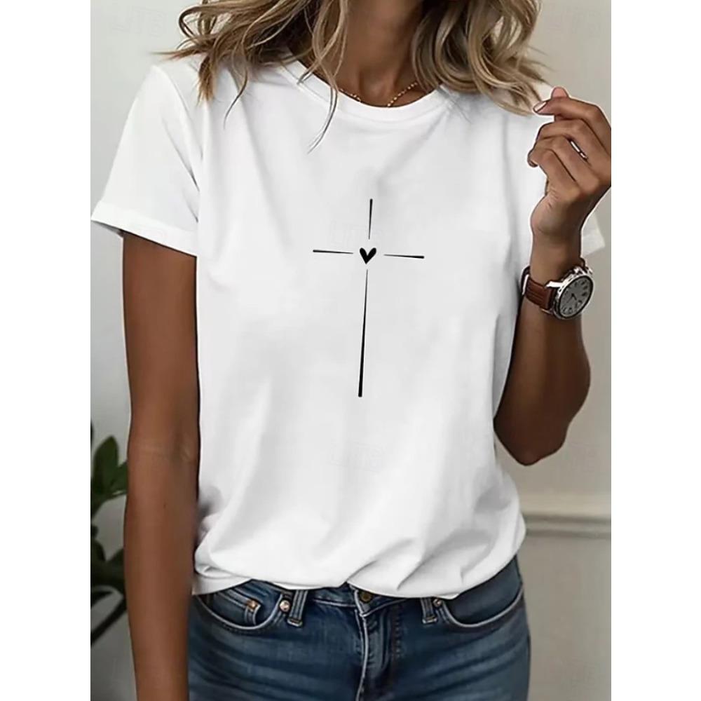 Fashion Women Retro Creative Cross Print T Shirt Funny Casual O-neck Short Sleeves T-shirt Summer Female Tee Shirt Halloween Limited Edition