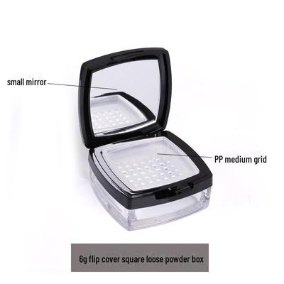 Matte Black Loose Powder Box with Mirror – 6g, Square Flip Cover, Transparent Cosmetic Container
