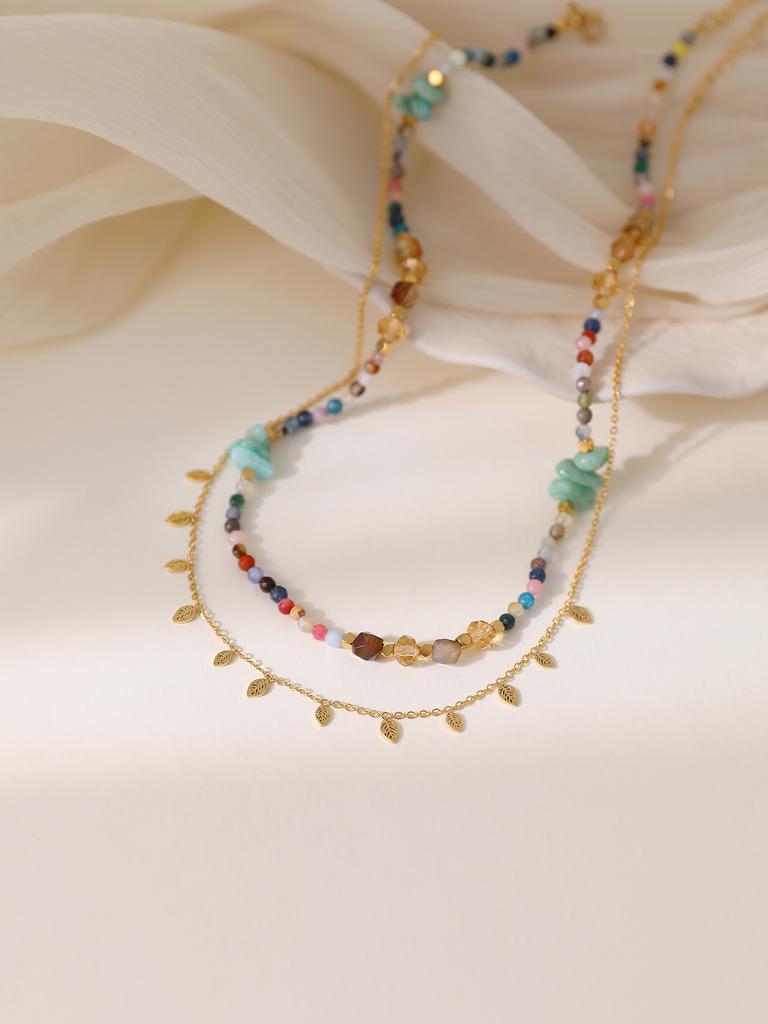 1Pcs Simple And Versatile Zircon Beaded Necklace Leaf Necklace Set Layered Necklaces Women'S Jewellery