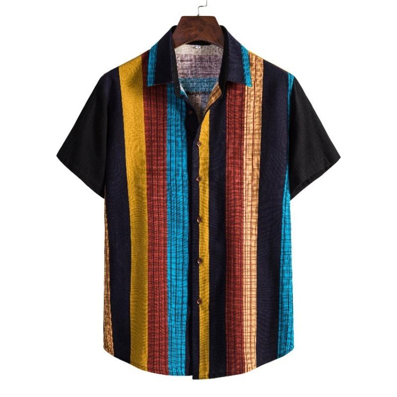 Men S Short Sleeve Loose Fit Striped Shirt
