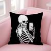 Creepy Skeleton Cat Halloween Pillow Case Short Plush Double-Sided Print Square Throw Pillow Covers Sofa Home Cushion Decor