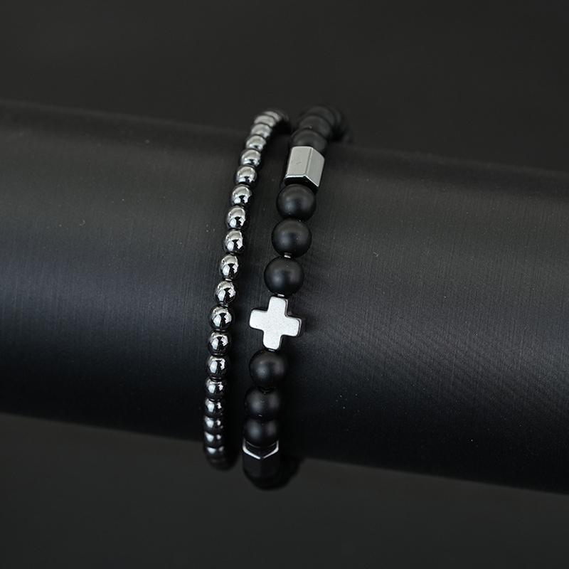 

2Pcs/Set Men Cross Bracelet 10 Colors Available Volcanic Rock Tiger Eyes Map Stone Outdoor Sports Cool Riding Wrist Accessories