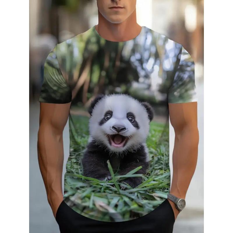 Men's 3D Printed Panda Pattern Printed T-shirt Digital Printed Short Sleeved T-shirt Breathable Polyester Round Neck Casual
