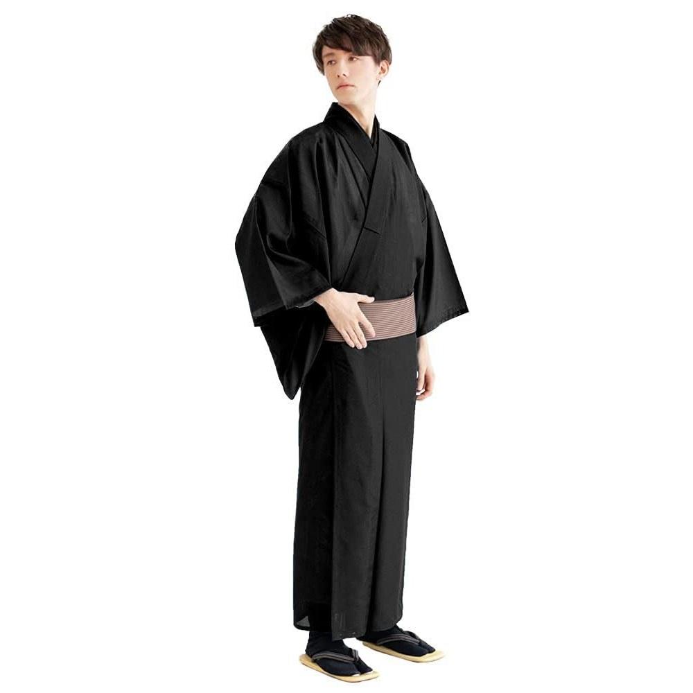 KYOETSU Kimono Mens Summer Use Male Traditional Clothing Washable Single Layer Black Green Komaro