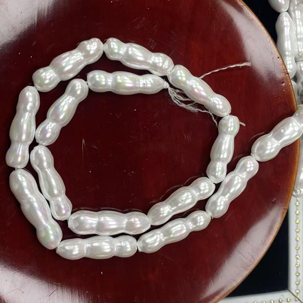 1 Strand Gourd Shaped Natural Shell Beads 7x28mm Double Oval White Imitation Pearl Beads 38cm For DIY Dainty Jewelry Making