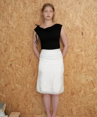 Peullobeu Satin Lace Midi Skirt_Wt