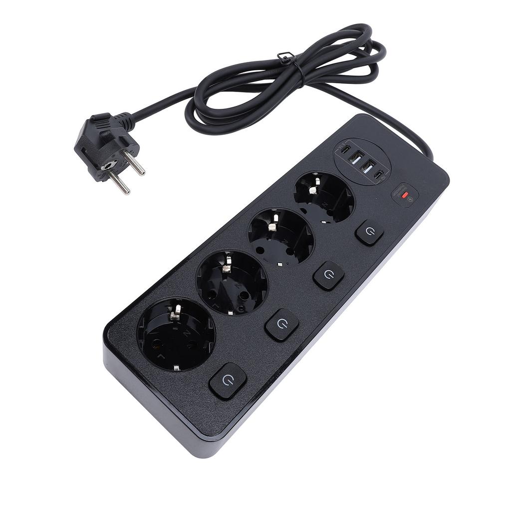3250W Power Socket Strip 4Pcs 2 Prong Outlets 2Pcs Type C Fast Charging 2Pcs USB Ports Independent Switch Overload Guard