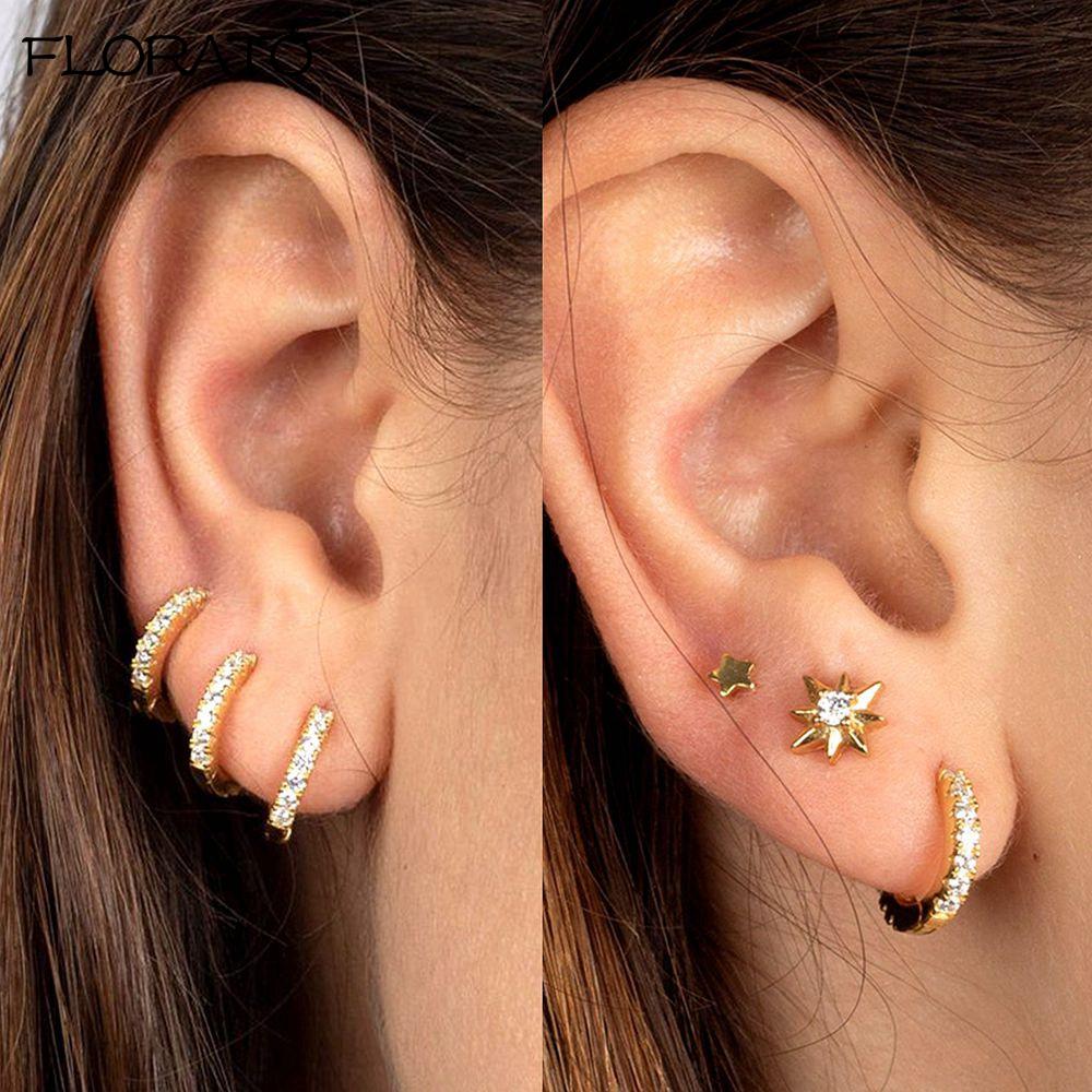 925 Silver Needle Crystal 9mm Small Hoop Earrings for Women Minimal Huggie Earrings Colorful Zircon Piercing Earrings Jewelry