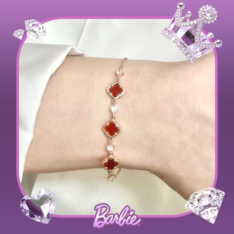 Barbie Agate/Chalcedony Bracelet element crystal, red temperament lucky four-leaf clover wrist bracelet, exquisite and elegant TX2506003A