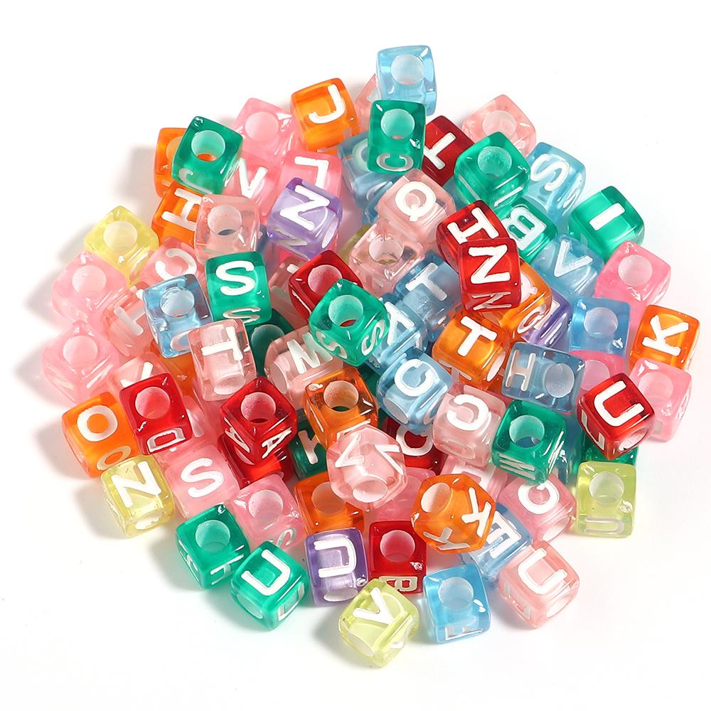 100pcs/lot Big Hole Acrylic Alphabet Beads Colorful Square Loose Spaced Letter Beads For DIY Bracelet Earrings Jewelry Supplies