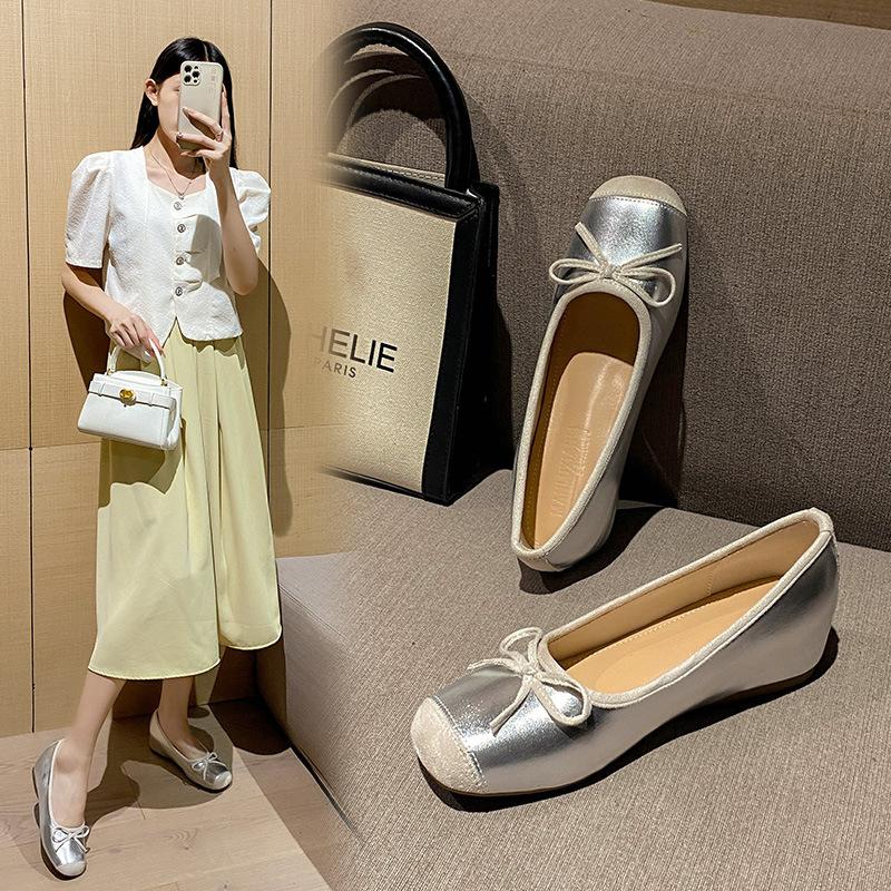Silver lambskin inner height increase 5cm single shoes women's new autumn women's shoes small size 33 spring and autumn ballet shoes
