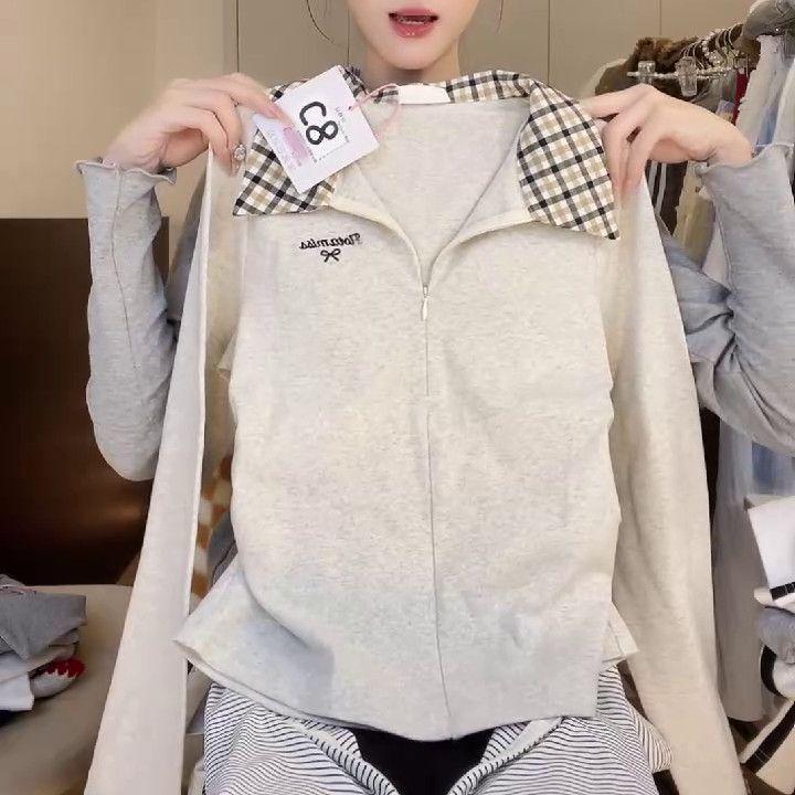 Women's Korean-Style Lapel Long Sleeve T-Shirt with Patchwork, New Spring/Autumn Release, Faux Two-Piece Design