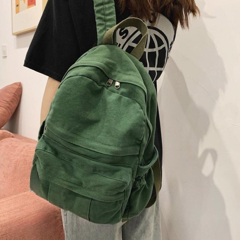 Fashion Solid Color Backpack Women Canvas School Bags For Teenage Girls Casual Travel Backpack Female Student School Backpack