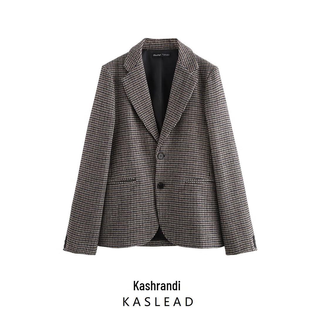 

Autumn 2024 Women s European & American Style Houndstooth Jacket Extra Small