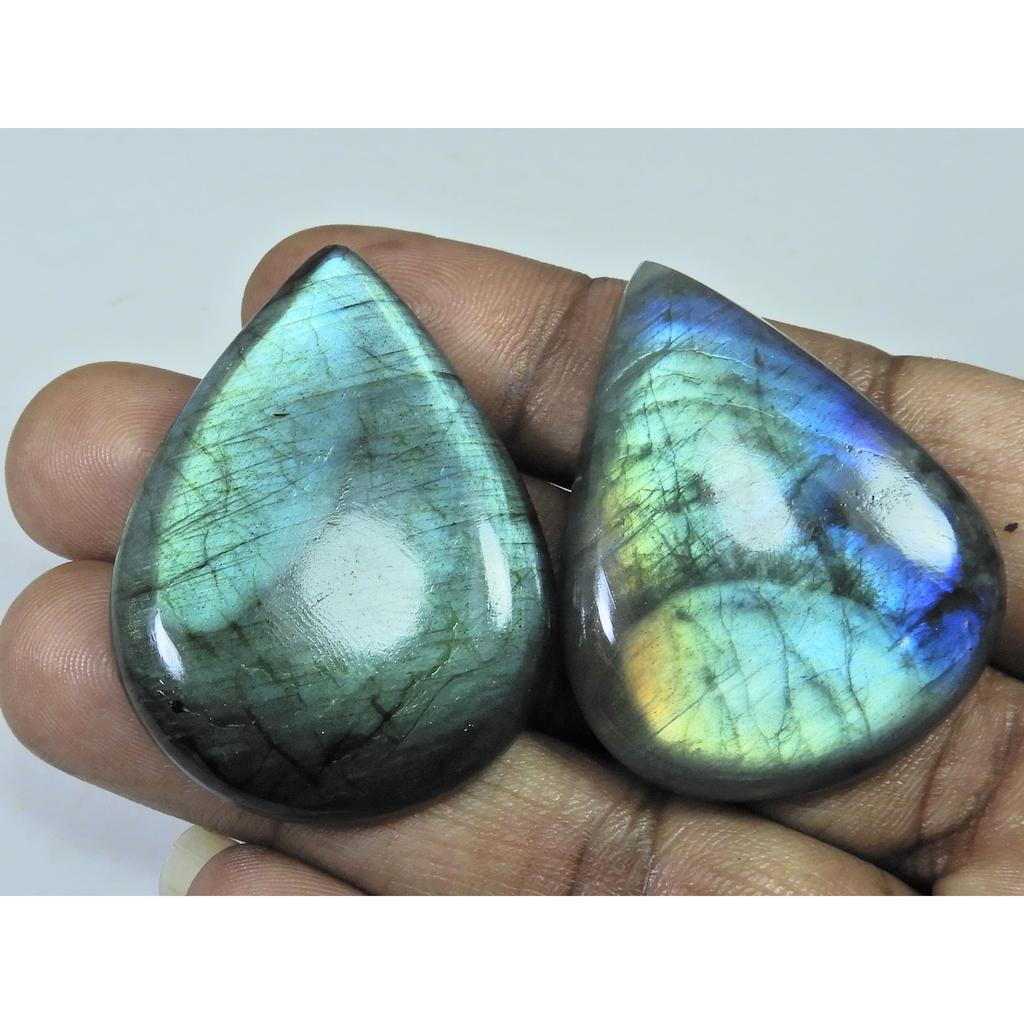 41-44 MM Natural Labradorite Multi Pear Cabochon Loose Gemstone 2 Pcs Lot D-185