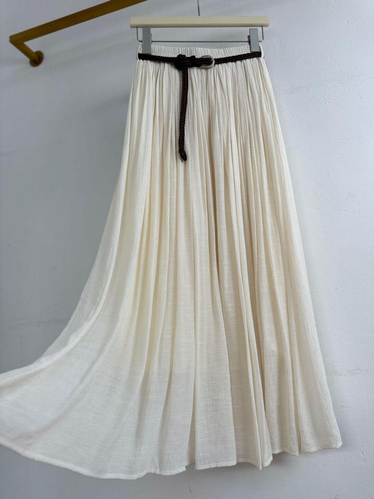 European-American Cotton Linen Patchwork Midi Skirt: Versatile Classic for Spring/Summer