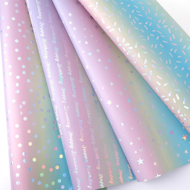 300x43cm Farbverlauf Geschenkpapier Schimmernd Regenbogenpunkte Blumenstrauß Verpackung Geburtstagsparty Dekoration Papier