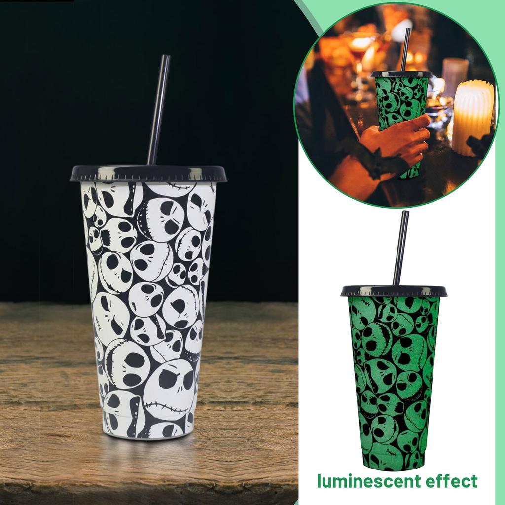 Holiday Temperature-sensitive Color-changing Cup 710ml Single-layer Coffee Plastic Straw Halloween Cup