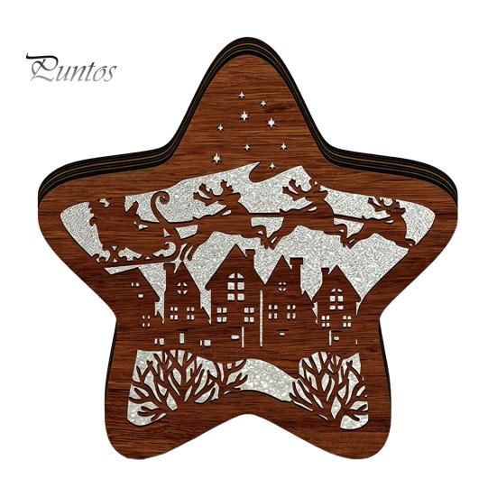 Atmospheric Room Lighting 3D Wooden LED Christmas Night Light, Hollow Carved Tabletop Decor Table Lamp with Warm Glow, Festive Holiday Home And Office