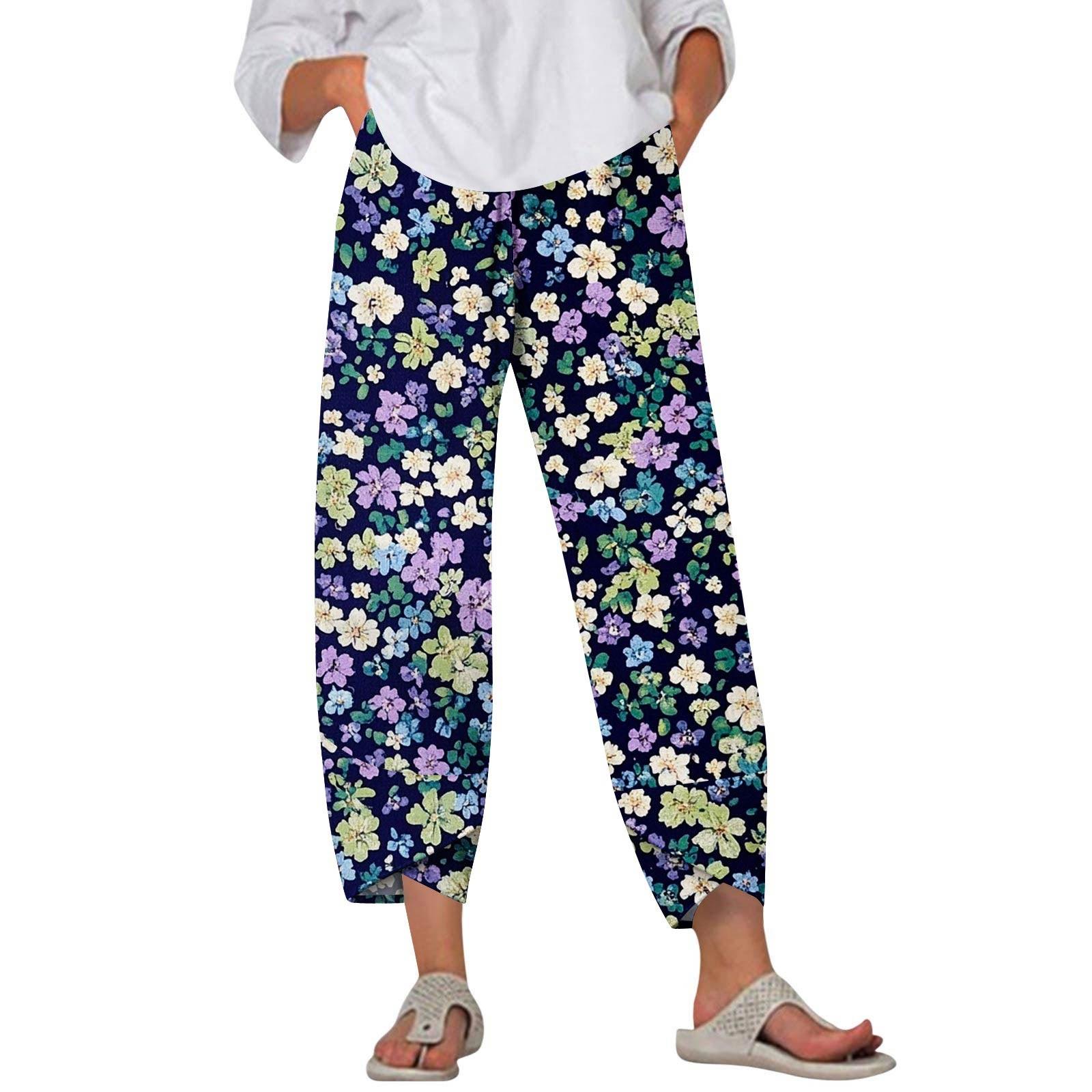 

Брюки женские летние повседневные широкие брюки с эластичной резинкой на талии и принтом с карманами XXL