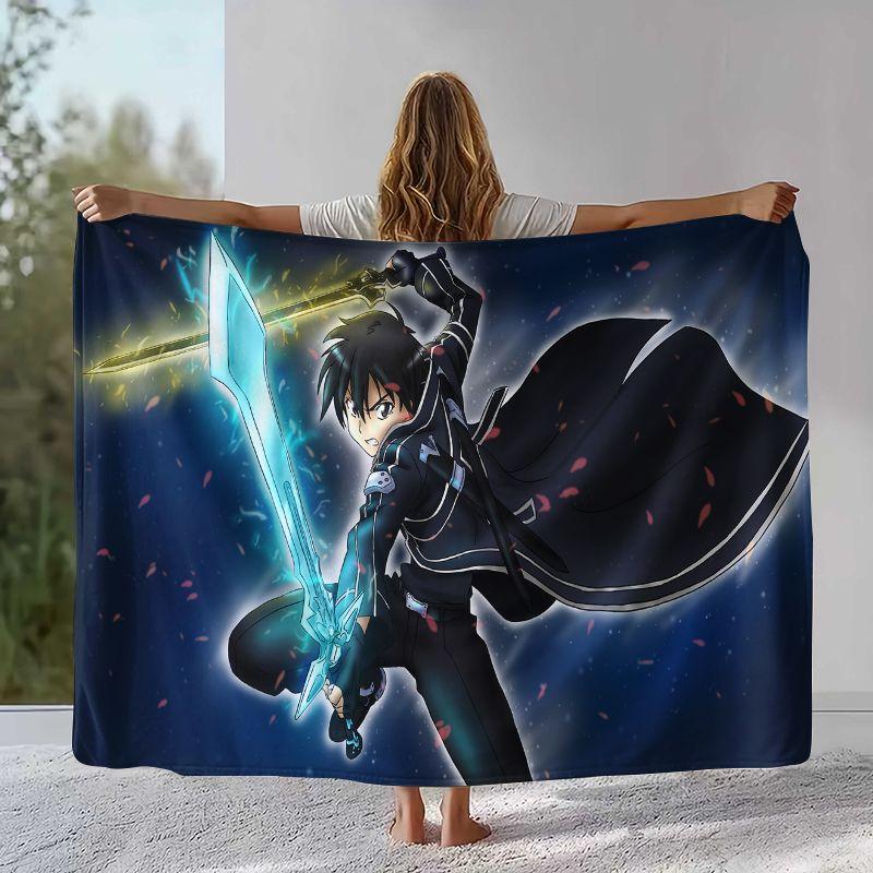 Cartoon Sword Art Online SAO Novel Flannel Blanket,Ultra Soft Warm Plush Throw for Home Bedroom Bed Sofa Camping Picnic gift