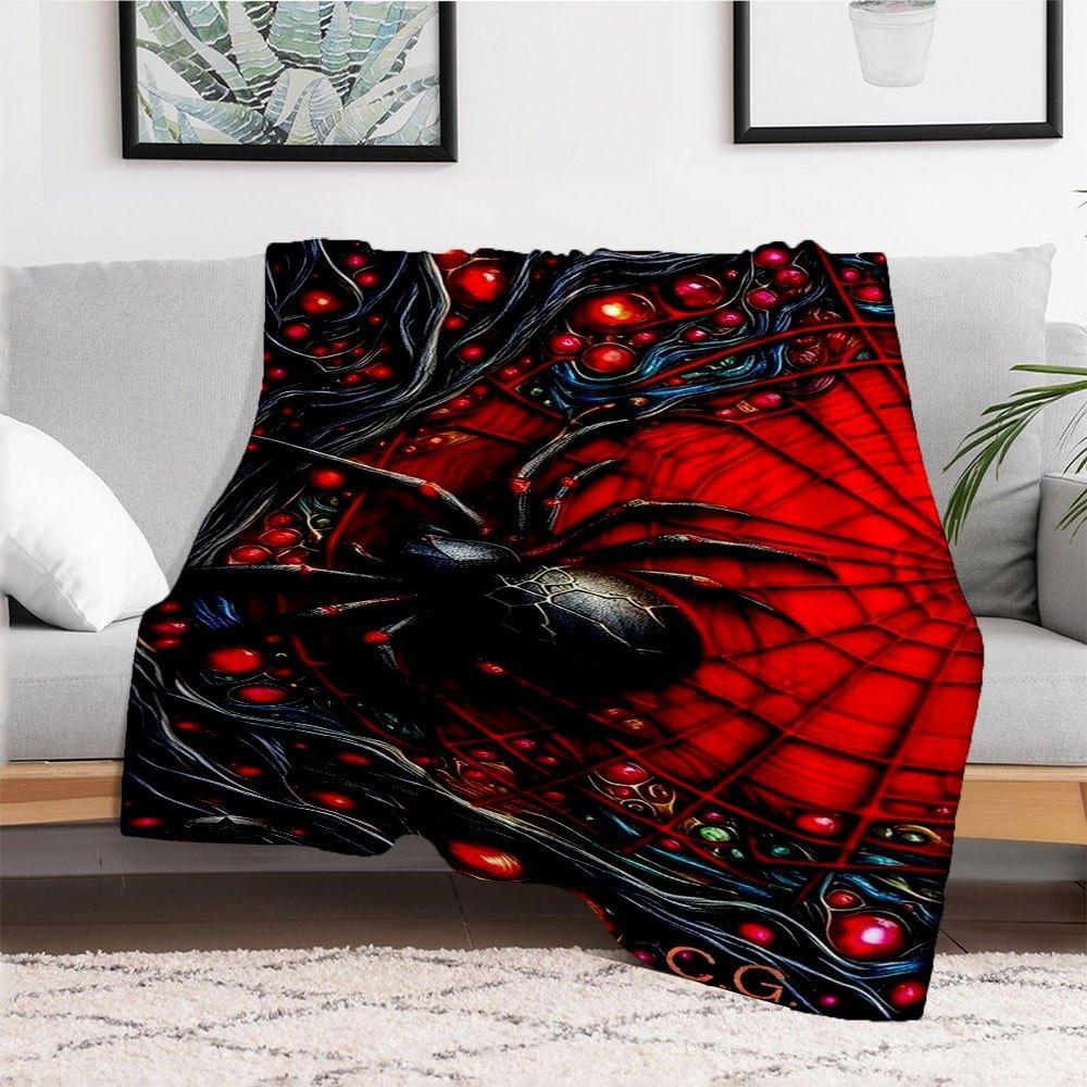 "Red Spider Web Wall Art Print - Gothic Home Decor"Blanket Flannel Throw Blanket for Sofa, Bed, Travel, Camping, Office