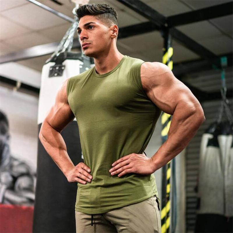 Muscleguys Running Vests Summer Mens Sports Fitness Shirt Cotton Round Neck Sleeveless T-Shirt Jogger Gym Bodybuilding Training Tank Tops