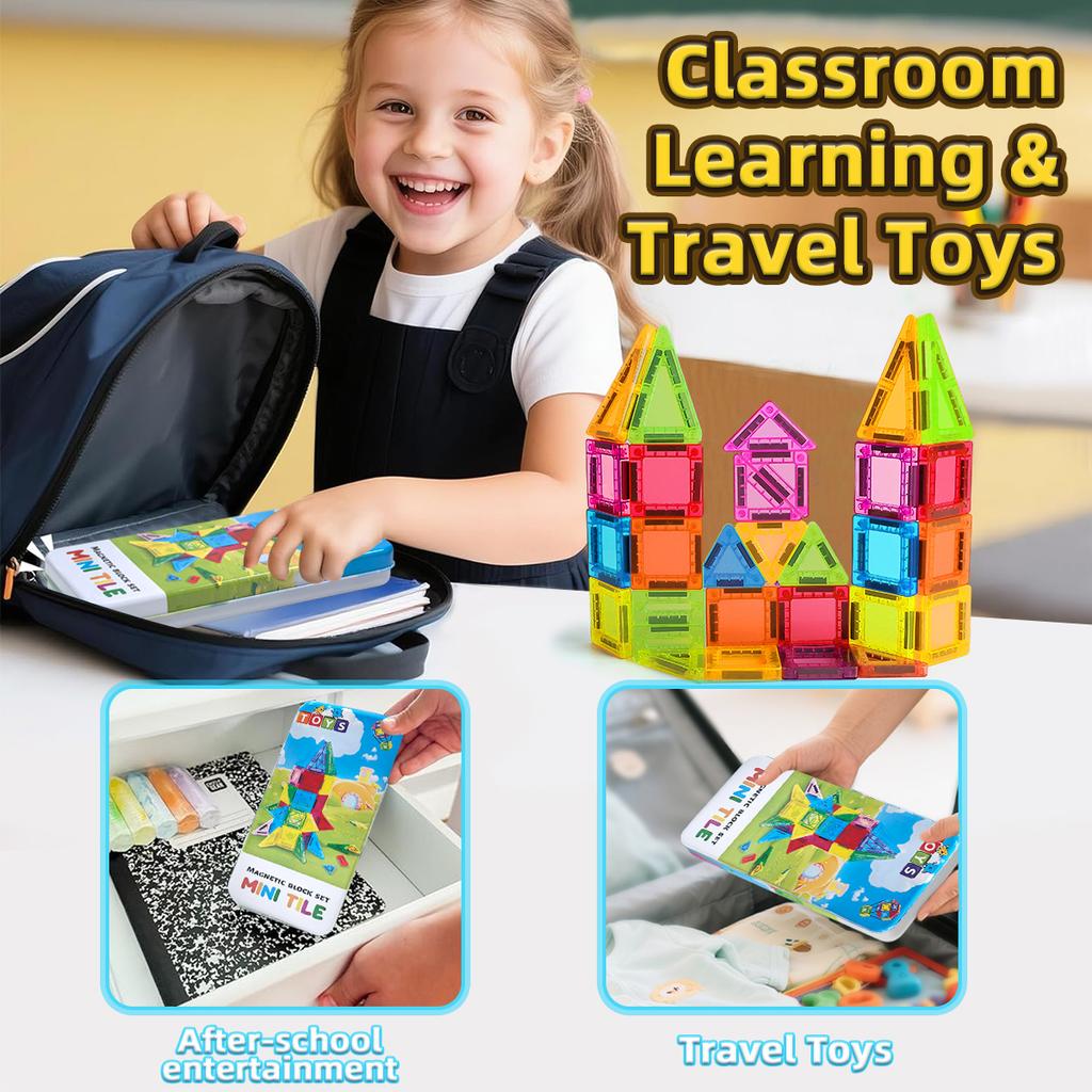 Magnetic Building Blocks Construction Set DIY Montessori Sensory Educational Toy For Boys Girls Kids Gift 26/38PCS With Iron Box