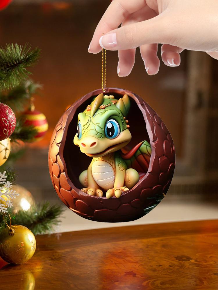 Christmas Dragon Egg Tree Pendant Novelty Dragon Egg Decoration 2D Acrylic Dragon Statue Realistic for Home and Car Decoration
