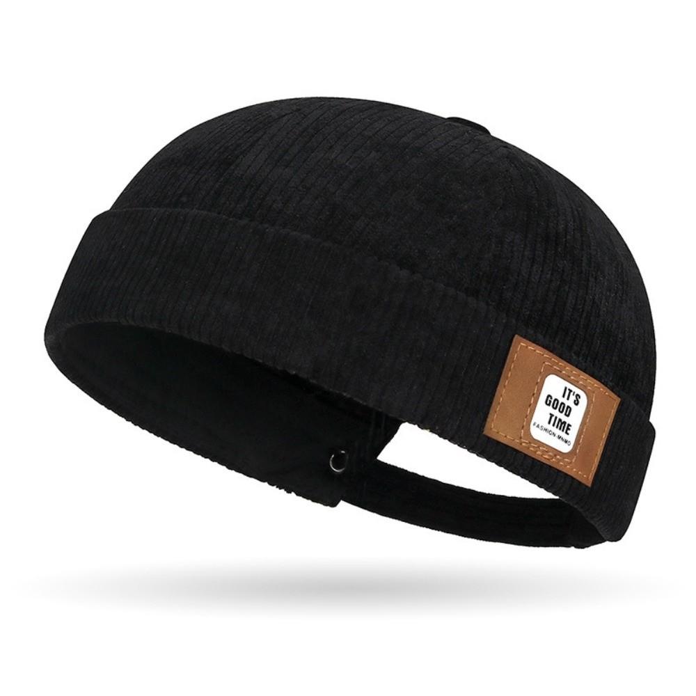 Round Vintage Docker Cap Solid Color Hip Hop Hat Multipurpose Corduroy Brimless Hat  Streetwear